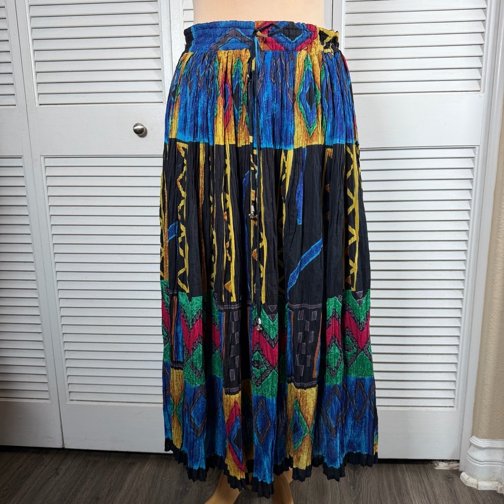 Le Mieux Studio‎ Boho Maxi Skirt Crinkle Multicolor Festival Cotton One Size
